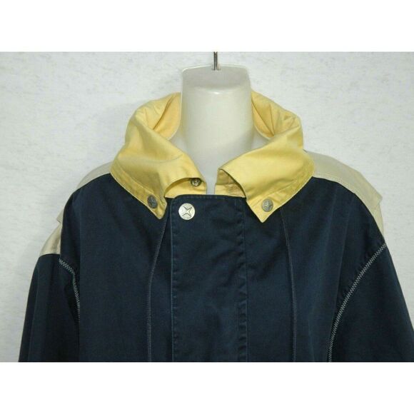 Nautica Jacket Blue Yellow Fold Away Hood Coat L - Picture 3 of 8